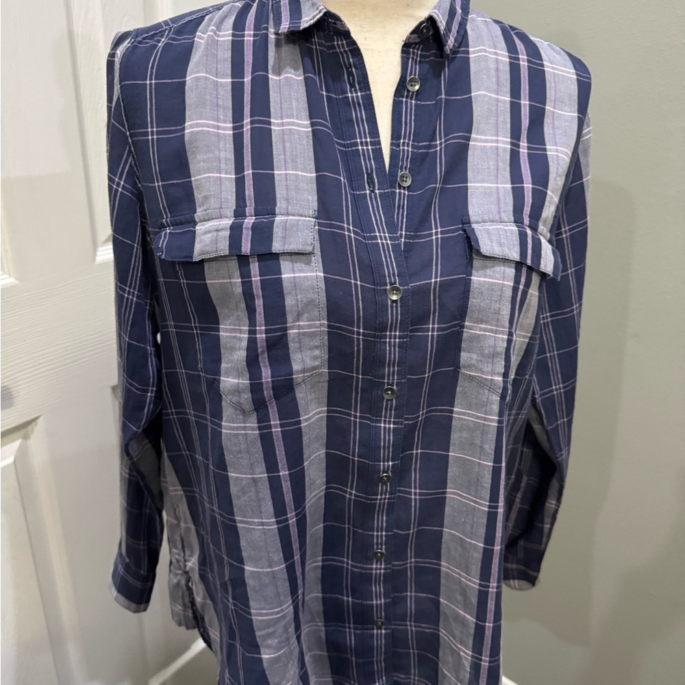 Navy and Gray Plaid Casual Shirt
